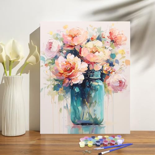 Flowers in Bottle Paint by Numbers Kit for Adults Beginner Flower Oil Painting Kit Adult Paint by Number Kits on Canvas DIY Painting for Beginners Art by Numbers for Gifts Home Wall Decor 16x20 Inch - color: YF011