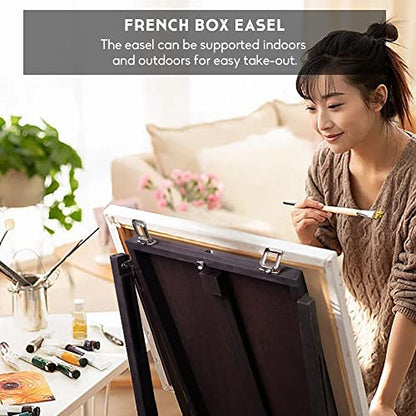 CONDA 70” French Easel with Aluminum Legs, Folding Sketch Painting Easel with Drawer, Tripod Easel Stand for Painting, Sketching, Display - color: Brown