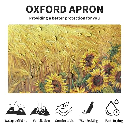 Fall Aprons Golden Sunflower Wheat Field Under Van Gogh Starry Night Apron with Pockets Adjustable Strap Autumn Kitchen Chef Apron Art Apron for Painting Crafting Cooking Barbecue Sewing - color: Fall Starry Night