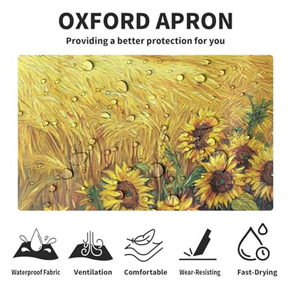 Fall Aprons Golden Sunflower Wheat Field Under Van Gogh Starry Night Apron with Pockets Adjustable Strap Autumn Kitchen Chef Apron Art Apron for Painting Crafting Cooking Barbecue Sewing - color: Fall Starry Night