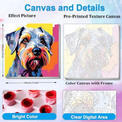 Artunion Framed Paint by Numbers Kit for Adults Beginners & Kids Ages 8-12,Schnauzer Paint by Number with Frame,Dog Animal Paint by Numbers Kit on Canvas 10 * 10 Inch Without Easel - color: ZXT-379-F