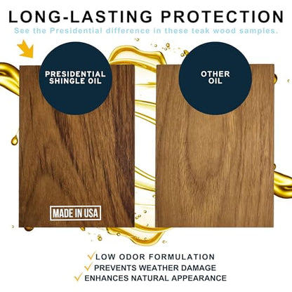 Presidential Shingle Oil - Indoor & Outdoor Clear Wood Sealer (5 Gallon) | Non Toxic – Low Odor – Reduces Weathering - Water Resistant - Enhances Natural Appearance – Made in USA - size: 5 Gallon Pail