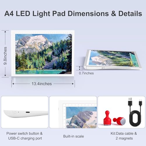 Golspark Light Board A4 Rechargeable LED Tracing Pad Dimmable Light Box | Tracing Light Board with Level 5 Brightness, White Light Board for Diamond Painting Weeding Vinyl