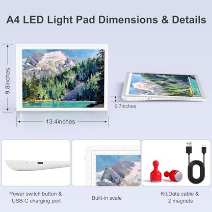 Golspark Light Board A4 Rechargeable LED Tracing Pad Dimmable Light Box | Tracing Light Board with Level 5 Brightness, White Light Board for Diamond Painting Weeding Vinyl