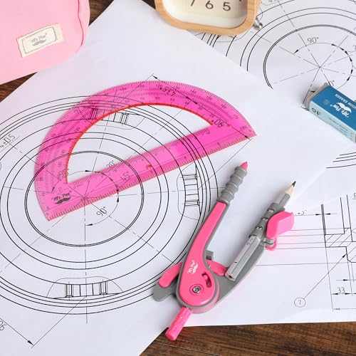 Mr. Pen- Geometry Compass and Protractor Set, 6 Inch Compass - color: Vivid Cerise, size: 1 Set