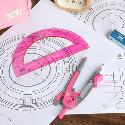 Mr. Pen- Geometry Compass and Protractor Set, 6 Inch Compass - color: Vivid Cerise, size: 1 Set