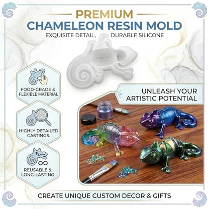 3D Chameleon Epoxy Resin Molds, Deep Lizard Animal Silicone Molds Reusable - color: Chameleon Resin Molds