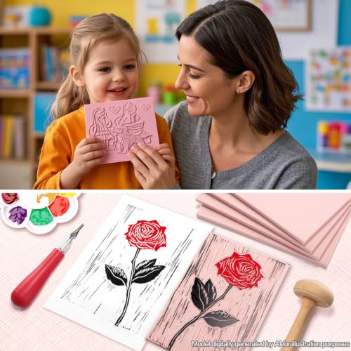 Bobblebro 6 PCS 4"x6" Soft Linoleum Blocks for Printmaking & Stamp Making | Rubber Linocut Block for Stamp Carving, Relief Printing, Handcraft DIY, Journal Decoration and Daily Artistic Practice - style: 4X6-6PCS