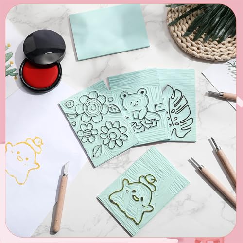 Frienda 50 Pcs 4"x6" Rubber Carving Blocks Linoleum Block Stamp Making Kit Soft Rubber for Craft Project Beginners Stamp Maker Printmaking Supplies (White and Green) - color: White and Green