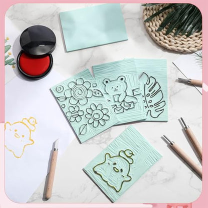 Frienda 50 Pcs 4"x6" Rubber Carving Blocks Linoleum Block Stamp Making Kit Soft Rubber for Craft Project Beginners Stamp Maker Printmaking Supplies (White and Green) - color: White and Green