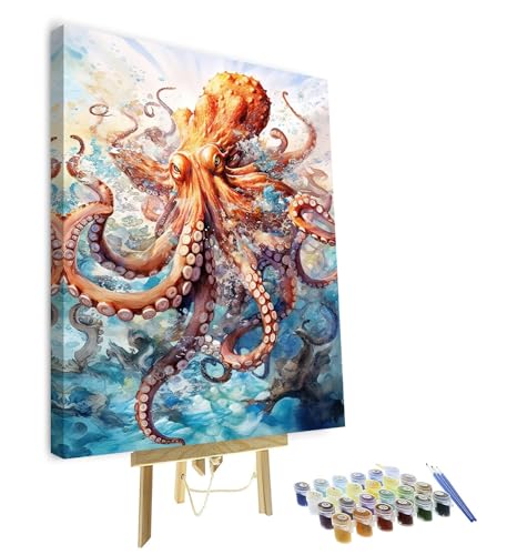 TUMOVO Paint by Numbers for Adults - Octopus Sea Animals DIY Oil Painting Kit - Sea View Adult Paint by Number - Framed Gift, 16 x 20 Inch - color: Octopus(Framed)