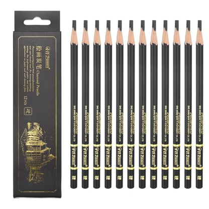 PATIKIL Hard Charcoal Pencils for Drawing, 12Pcs Professional Charcoal Pencils Art Supplies Set Oily Black Break-Resistant for Sketching Artists Beginners Shading Blending