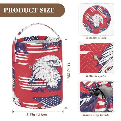 American Flag Bald Eagle Red Yarn Bag Small Crochet Bag Drawstring Yarn Storage Organizer Knitting Project Bags Potable Yarn Holder with Holes Handle Crocheting Needles Knitting Accessories - color: American Flag Bald Eagle Red