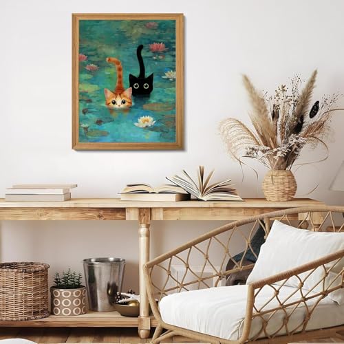 TCDZMYGS Pond Cat Paint by Numbers Kit for Adults Beginner,10x12 in | Paint by Number for Beginner,Adult Paint by Number,HD Color Canvas,DIY Tool Kits,Stress Relief Craft,Great Gift,With Frame - color: paint by number-1225-3