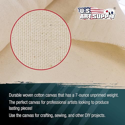 U.S. Art Supply 7-Ounce Unprimed Canvas Roll, 24" Wide x 18' Long (6 Yards) - 100% Cotton, Woven, Acid-Free - Unstretched Canvas Rolls for Painting, Murals, & DIY Crafts - size: 24-Inch-x-6-Yards