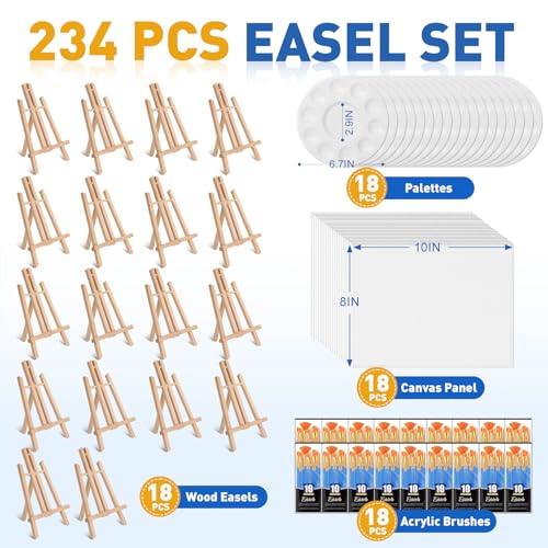 ESRICH 234PCS Acrylic Paint Set with 11.8 in Wooden Easels | 8 x 10 in Canvas Boards, Paint Brushes Canvas Panel Painting Kit for Acrylic Oil Watercolor Beginners - style: 234PCS