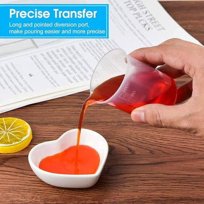 Measuring Cups Kit - 5 Pcs 30ml, 2 Pcs 100ml Plastic Measuring Cups, Paint Resin Mixing Cups, Medicine Graduated Measure Cups with 5 Pcs Mixing Sticks, 10 Pcs Finger Cots and 5 Pc Transfer Pipettes - color: 2 Pcs 100ml + 5 Pcs 30ml Kit
