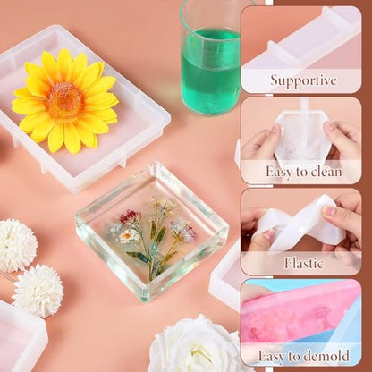 12 Sizes Silicone Epoxy Resin Molds, Square Rectangular Resin Art Display Mold, Soft and Easy to Unmold, Silicone Casting Molds, for Soap, Candles, Specimen, Dried Flower, DIY Handicrafts