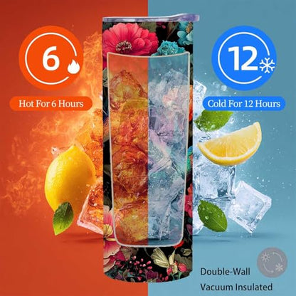 Firmiso 20 oz Tumbler | Skinny Insulated Travel Mug with Leak-proof Lid and Telescopic Straw | Hummingbird & Peony Stainless Steel Coffee Cup for Hot & Cold Drinks | Hummingbird Gifts for Women - color: Hummingbird