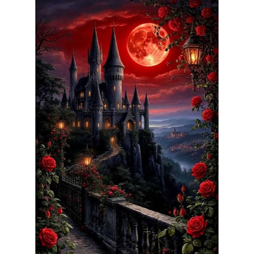 VIGEGU Roses Castle Paint by Numbers Kit for Adults Beginner 16x20 Inch | Easy Adult Paint by Number Kits on Canvas DIY Painting for Beginners Art by Numbers for Home Wall Decor - color: MT6264