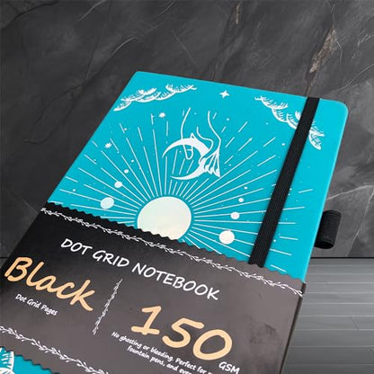BUKE Dotted Journal - 150gsm Black Paper - 5 * 5mm DOT GRID Layout 160 Pages - A5 Size PU Leather Hardcover Drawing Sketch Notebook (Blue) - color: Blue