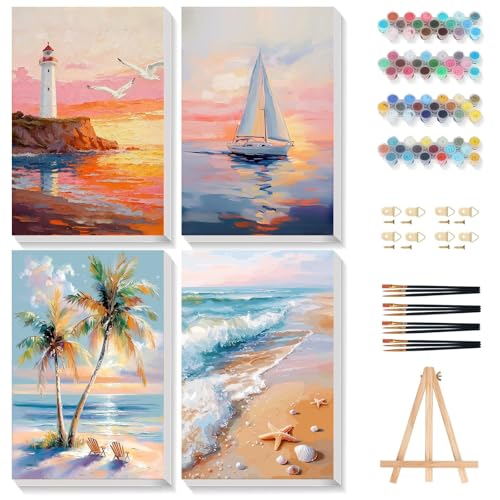 Gemozaic 4 Pack Beach Framed Paint by Numbers Kit for Adults, 8 x 12 Inch - color: BKH2385-BKH2388