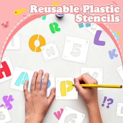 80 Pcs Letter Stencils, Large Letter Stencils for Painting (3 Inch+4 Inch) | Alphabet & Number Stencil for Crafts, Reusable,PET,Letters Stencils for Painting on Wood,Wall,Fabric,Chalkboard,Signs,DIY Art - size: 3 Inch+4 Inch