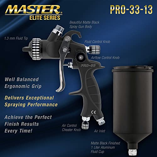 Master Elite High Performance PRO-33 HVLP Paint Sprayer Gun with 1.3mm Tip - size: 1.3mm