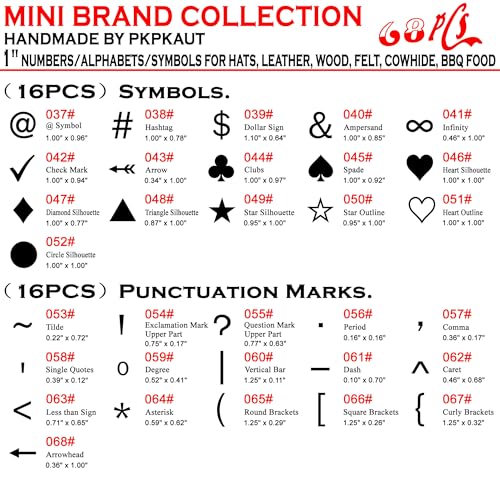 68Pcs 1" Custom Branding Iron for Wood, Leather Branding Stamp Kit | Mini Wood Branding Iron on Letters Personalized, Number/Alphabet/Leather Burning Stamps Woodworking Kit for Hats, Steak, Food - size: 68PCS 1" Number/Alphabet/Symbol&Punctuation Set