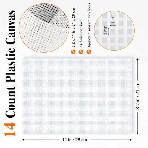 YOUNTHYE 12 Pack 14 Count Plastic Canvas Sheets, 8.2 x 11 Inch White Plastic Mesh Canvas for Needlepoint, Cross Stitch, Embroidery, Acrylic Yarn Crafts, Crochet Projects and DIY Decorations - size: 14count