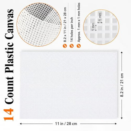 YOUNTHYE 12 Pack 14 Count Plastic Canvas Sheets, 8.2 x 11 Inch White Plastic Mesh Canvas for Needlepoint, Cross Stitch, Embroidery, Acrylic Yarn Crafts, Crochet Projects and DIY Decorations - size: 14count