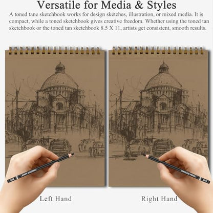 Fuxi Toned Tan Sketchbook 8.5x11, 60 Sheets Acid- Free Tan Paper, Spiral Bound Sketch Book, Hardcover | Ideal for Artists, Students & Classrooms. - color: Toned Tan, size: 11" x 8.5" (Pack of 1)