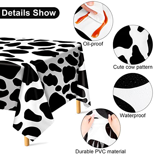 durony 2 Packs Cow Print Tablecloth 108 x 54 Inch Black and White Cow Print Table Covers for Farm Animal Themed Parties Birthday Parties Baby Showers - style: Cow Print