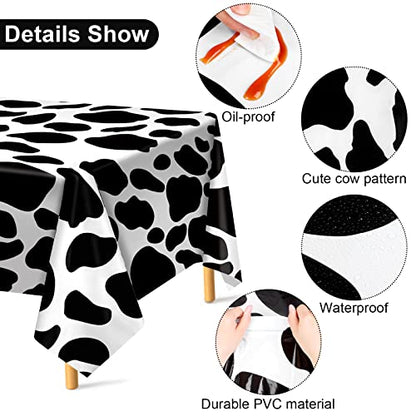 durony 2 Packs Cow Print Tablecloth 108 x 54 Inch Black and White Cow Print Table Covers for Farm Animal Themed Parties Birthday Parties Baby Showers - style: Cow Print