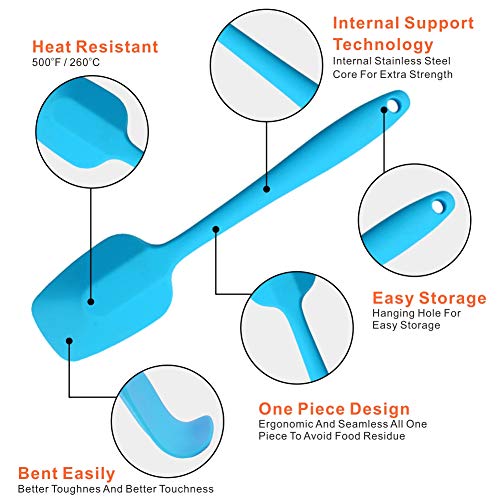 Silicone Spatulas Set, Rubber Spoon Spatula Heat Resistant Spoonula One Piece Design Seamless Spatula Non-Stick Scrapers Baking Mixing Tool (Blue Set) - color: Blue Set