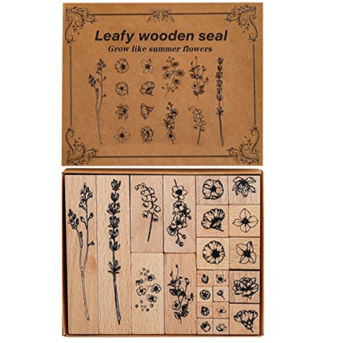 22 Pcs Plant Wooden Rubber Stamp Set for DIY Craft Projects | Crisp imprint detail, Natural wood handle, Sturdy stamping surface - color: Plant 2