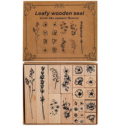 22 Pcs Plant Wooden Rubber Stamp Set for DIY Craft Projects | Crisp imprint detail, Natural wood handle, Sturdy stamping surface - color: Plant 2