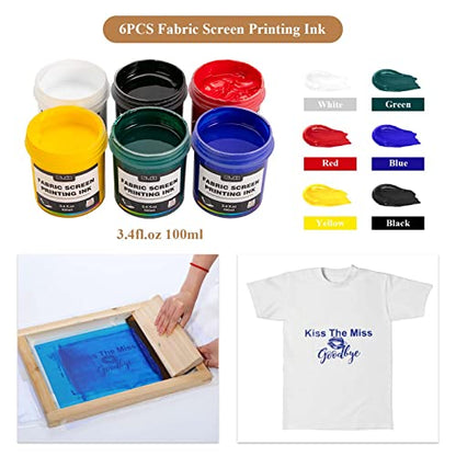 Caydo 38 Pieces Screen Printing Kit Include Fabric Screen Printing Ink, 4 Size Screen Printing Frame, Screen Printing Squeegees, Inkjet Transparency Film, Ink Knife, and Mask Tape - style: 38pcs
