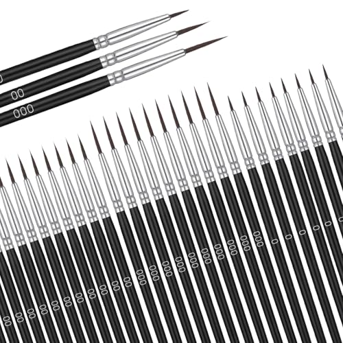 60 PCS Fine Tip Miniature Paint Brushes Set with 3 Size #000#00#0, Tiny Detail Paint Brushes Small Painting Brush Small Liner Brush for Crafts Art Miniature Model Watercolor Acrylics Oil, Black