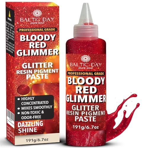Bloody Red Glimmer Epoxy Pigment Paste XL (6.7oz/191g) – Ultra-Concentrated Deep Red Resin Colorant with High-Reflective Glitter Shine | Opaque Dye for Epoxy Resin Art, Jewelry & River Tables - color: Bloody Red Glimmer XL
