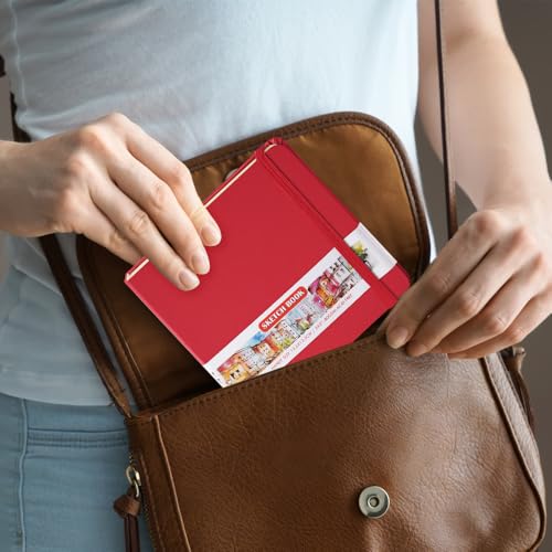 5x5 Pocket Sketch Book,80gsm Hardcover Art Sketchbook for Drawing Journal | PU Cover,Blank Paper,96Sheets/192Pages,Lay-Flat,Portable Travel Creation Paint Diary Memo Planner,Dry Media.Red - color: PU Cover-5x5in-Red