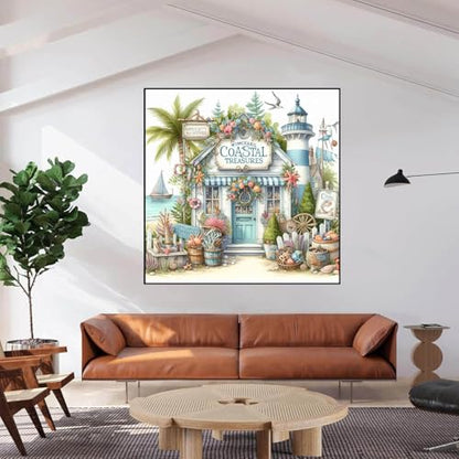 Dugsmgd Beach Diamond Art Kits for Adults, Diamond Painting Kits 14x14inch - color: Beach Shop