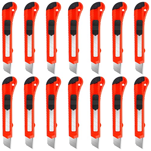 DIYSELF 14 Pack Box Cutter Retractable, Box Cutter Knife with 18mm Wide Utility Blades, Sharp Utility Knife Retractable, Box Cutters for Office, Home, Arts Crafts, Hobby, Cardboard, Paper - color: Red, size: 14 Pack