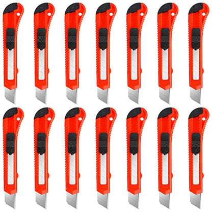 DIYSELF 14 Pack Box Cutter Retractable, Box Cutter Knife with 18mm Wide Utility Blades, Sharp Utility Knife Retractable, Box Cutters for Office, Home, Arts Crafts, Hobby, Cardboard, Paper - color: Red, size: 14 Pack