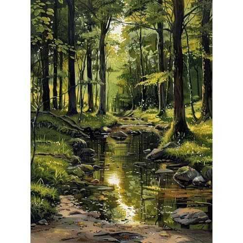 BSNRCH Forest Diamond Art Kits for Adults, Fantasy Landscape Diamond Painting Kits for Beginners, DIY Full Drill Dots Gem Art Paint for Home Wall Decor 12 x 16 Inch - color: Forest