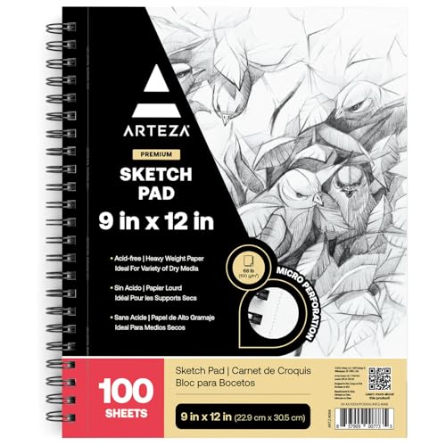 ARTEZA Spiral Sketch Book 9x12" Drawing Pad 100 Sheets Sketch Pads for Drawing for Adults & Teens - size: 9X12 2