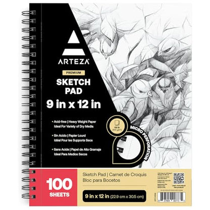 ARTEZA Spiral Sketch Book 9x12" Drawing Pad 100 Sheets Sketch Pads for Drawing for Adults & Teens - size: 9X12 2
