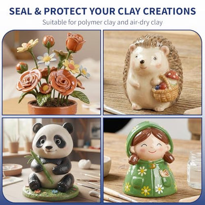 OSBANG Air Dry Clay Glaze and Tools Kit, 100ml Gloss Clear Varnish with 29-Piece Clay Sculpting Set, Protective Top Coat for Polymer Clay and Acrylic Paintings, for Crafting and DIY Projects - size: Gloss Glaze Tool Kit