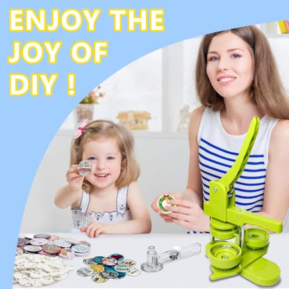 Button Maker Machine, Pin Maker Machine Kit (3rd Gen) Installation-Free DIY, Badge Maker Button Press Machine with Free Button Parts&Circle Cutter&Wrench Gadget (Green, 58mm（2.25in）) - color: Green