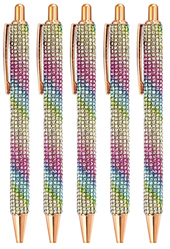 Gullor Click Ballpoint Pens, Diamond-encrusted Ball Pens, Black Ink Medium Point 1mm, for Office Supplies Gift Wedding Birthday - color: Rainbow, style: 5 Pieces